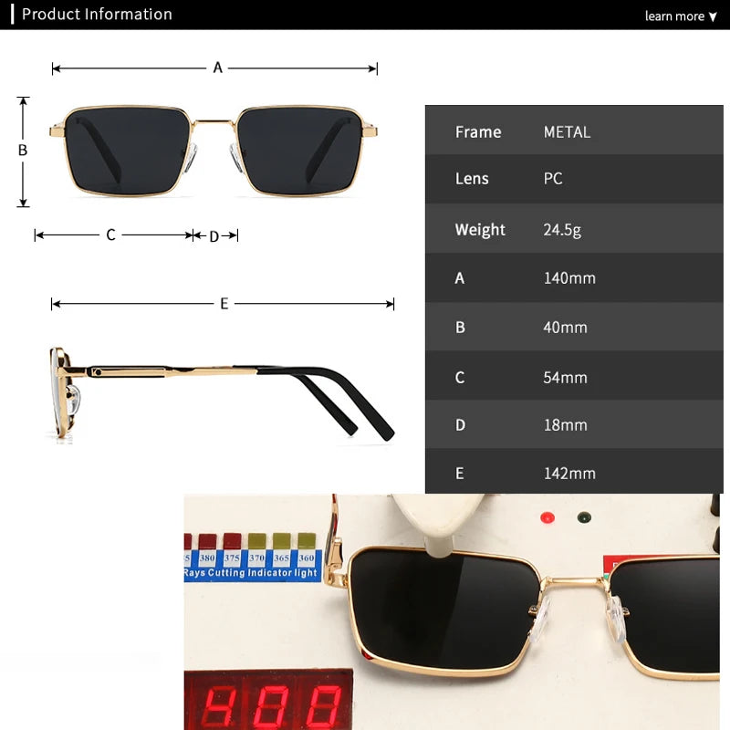 JNPCXI Polarized Fashion Rectangle Sunglasses Women Retro Tea Tea Rivets Men Punk Sun Glasses Shades UV400