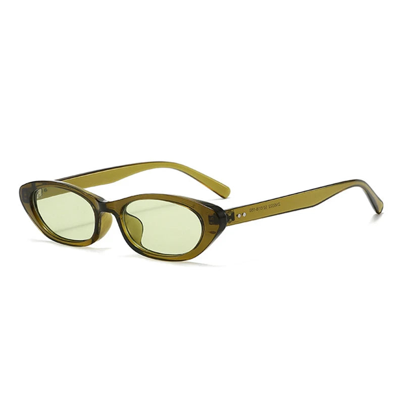 JNPCXI New Ins Popular Fashion Small Oval Sunglasses Women Retro Rivets Punk Cat Eye Candy Color Men Trending Sun Glasses