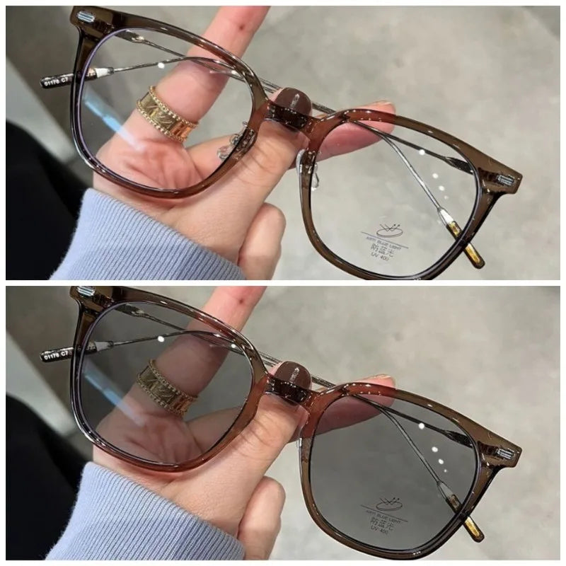 Outdoor Photochromic Anti Radiation Shades Glasses for  Woman Man Square Metal Frame Transition Anti Radiation Eyeglasse