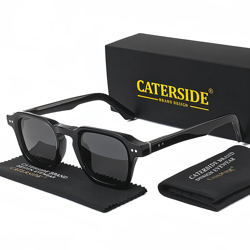 CATERSIDE Square Acetate Polarized Sunglasses Men Retro Large Frame Women Sun Glasses Punk Outdoor Driving Travel Eyewear UV400