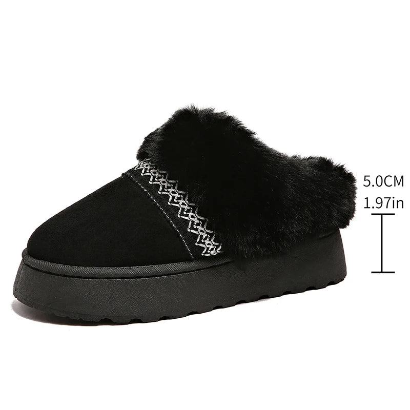 Fluffy Fur Platform Snow Boots Women Plus Size 42 Non Slip Fleece Inside Warm Winter Boots Woman Thick Sole Long Plush Slippers