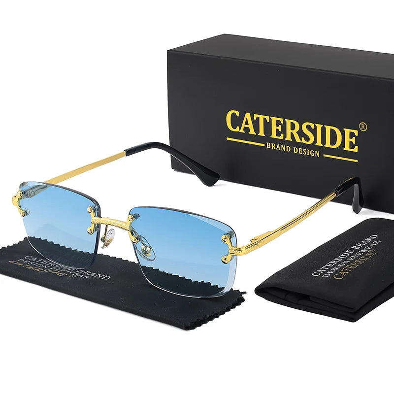CATERSIDE Metal Rimless Frame Gradient Men's Sunglasses Punk Luxury Women Eyewear Small Rectangle Sun Glasses for UV400 Driving