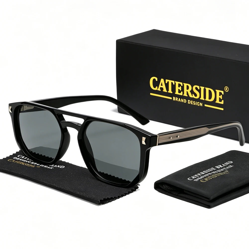 CATERSIDE Men's Pilot Sunglasses Flat Top Double Bridges Square Frame Design Sun Glasses Women's Outdoor Fashion Glasses UV400