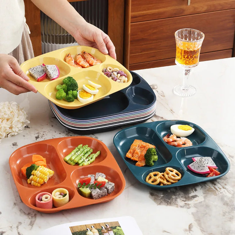 1pc 4 Grids Plastic Individual Plate,Reusable Healthy Diet And Weight Loss Divider Plate Ideal,for Home Camping Dorms Cafeterias