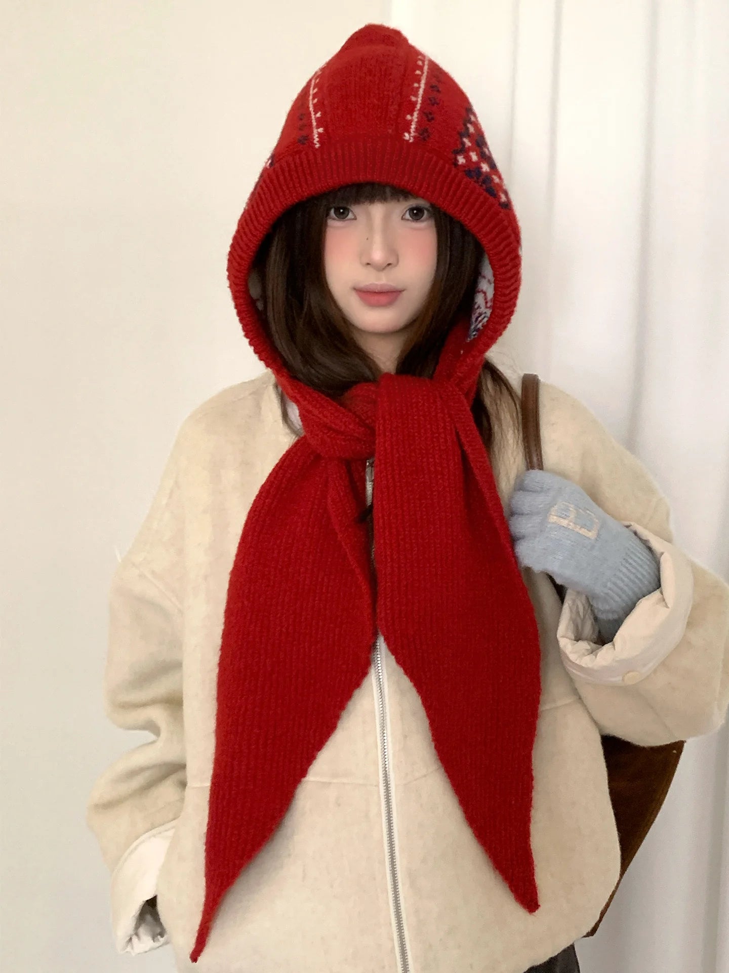 Retro Fair Lsle Knit Beanie With Scarf For Women Winter