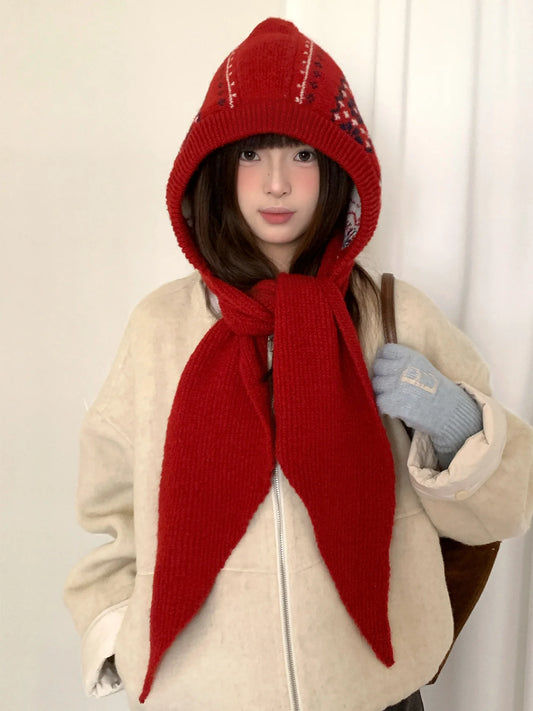 Retro Fair Lsle Knit Beanie With Scarf For Women Winter