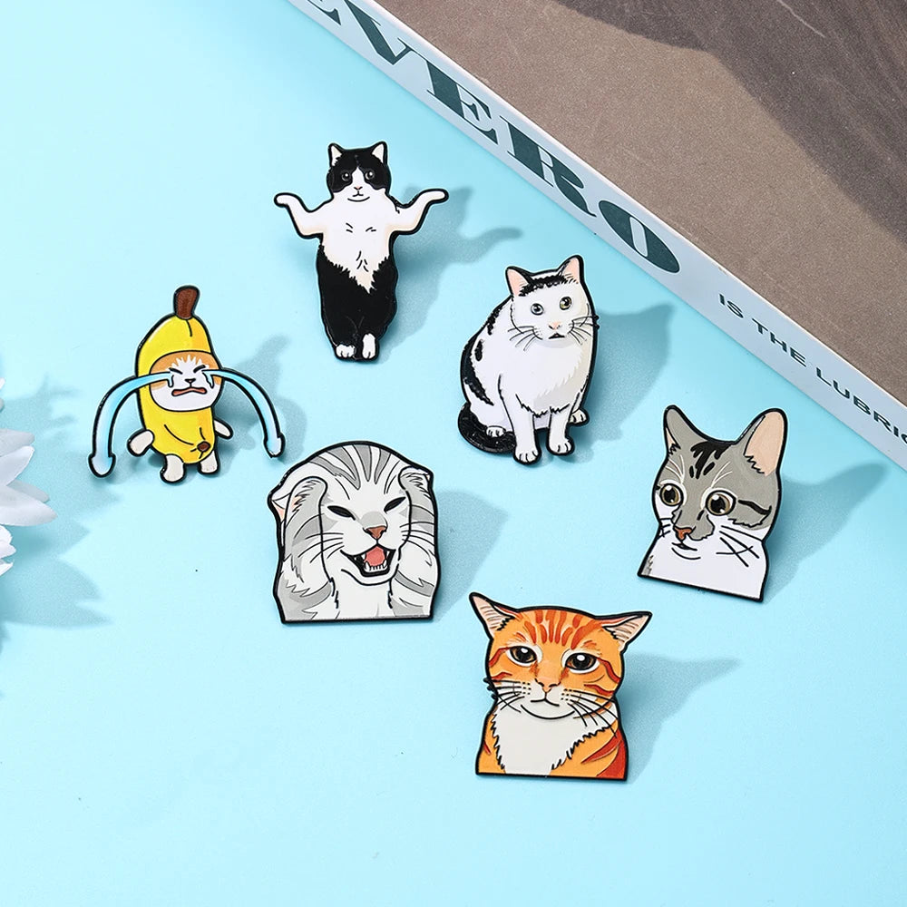 6 PCS Cartoon Anime Cat Enamel Pins Custom Japanese Anime Periphera Kawaii Cat Brooch Bag Lapel Badge Jewelry Gifts for Fans Fri