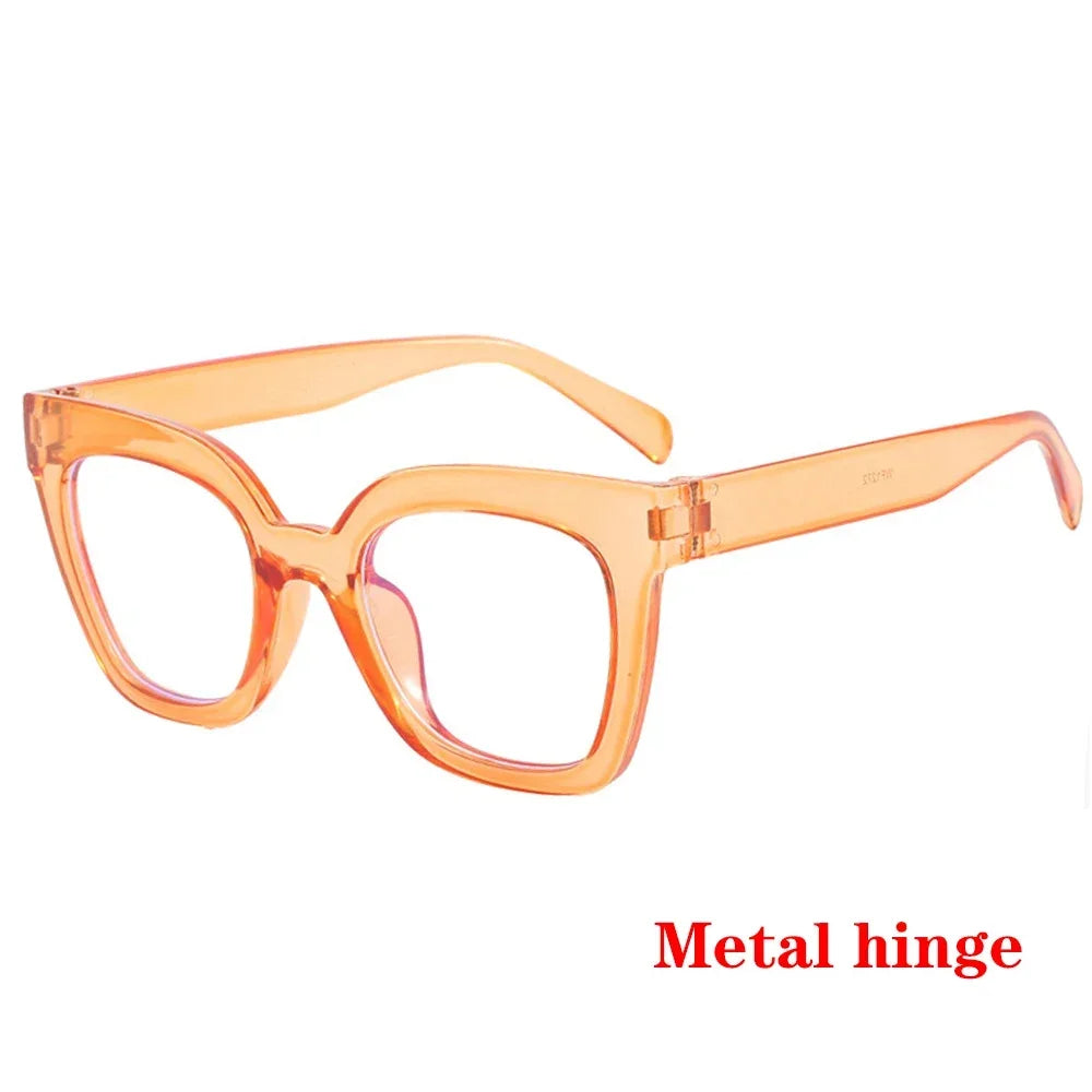 JNPCXI Fashion Glasses Frame for Women Anti-Blue Ray Fashion Lady's Orange Myopia Cat Eye Prescription Computer Glasses