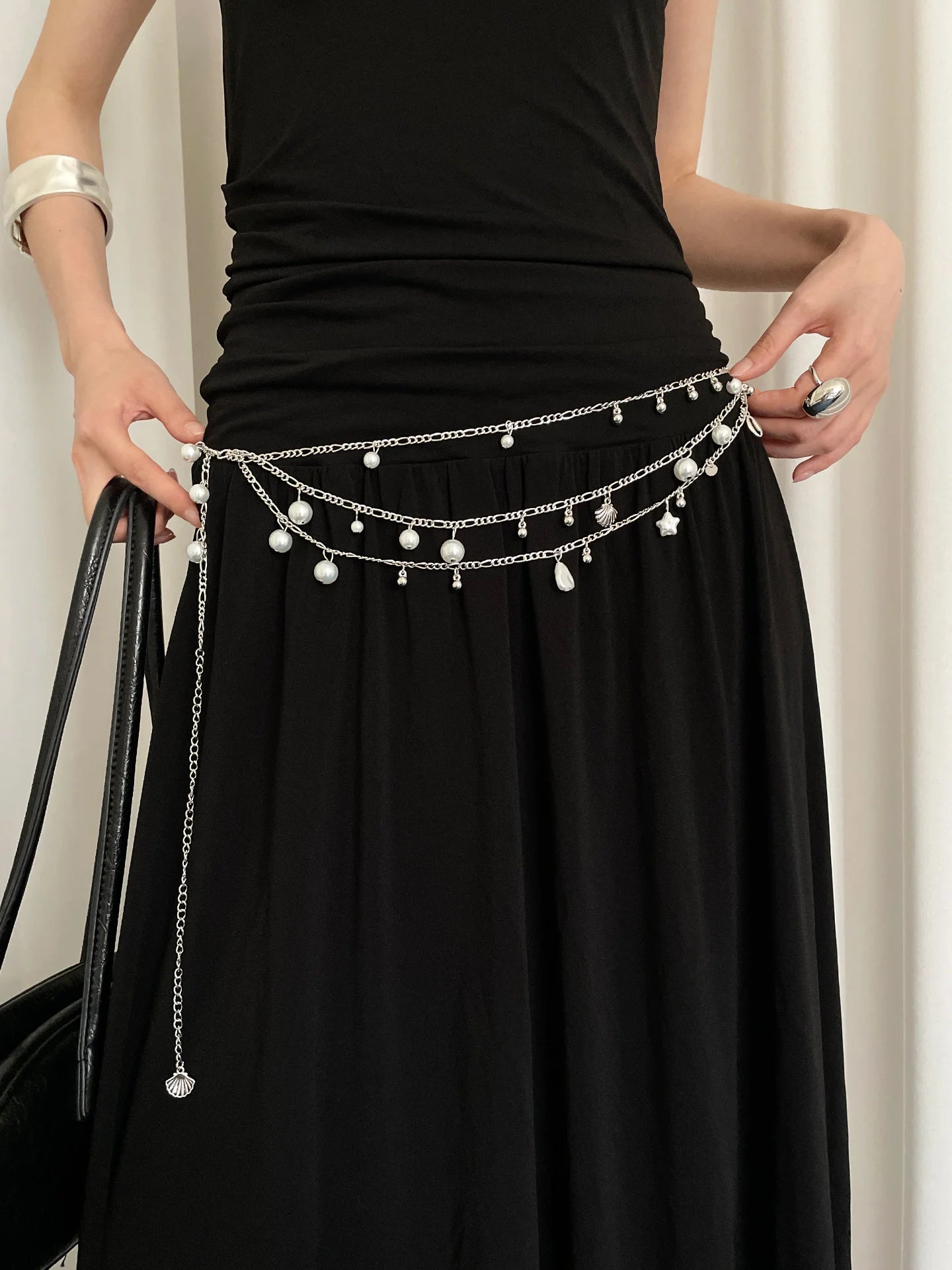 Fashionable Multi-Layer Pearl Metal Waist Chain For Women Bohemian Waist Belt Decoration To Match With Skirts