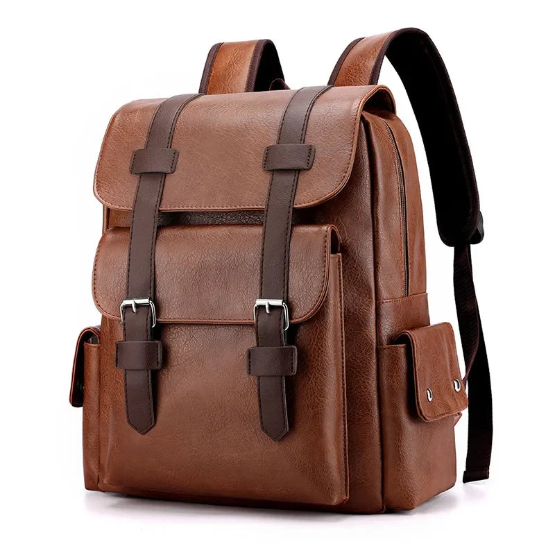 Leather Shoulder Backpack Waterproof Men Retro Casual Business Laptop Bags