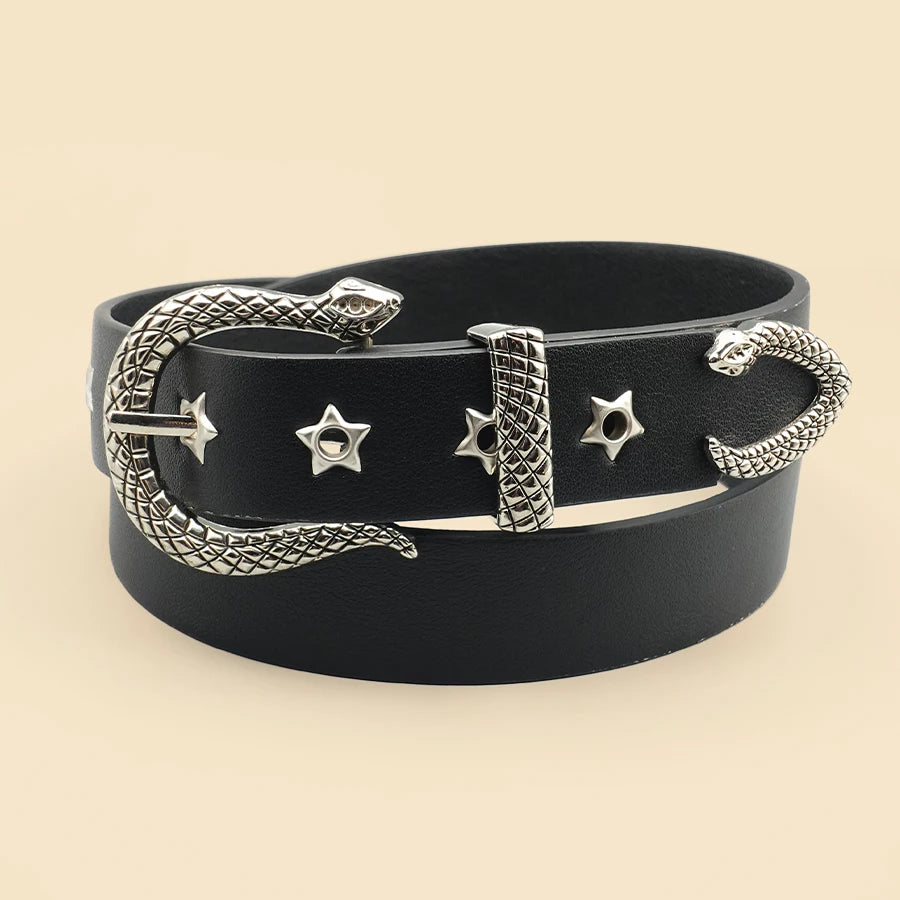 Black Snake Buckle Y2K Style Women's Belt, Star Hollow Leisure Belt, Daily Business Commuting Holiday Decoration