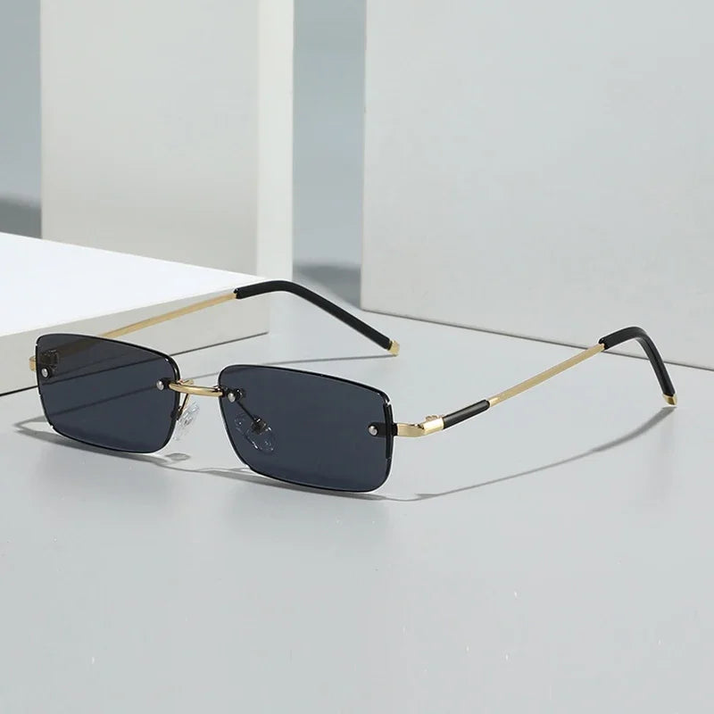 JNPCXI Fashion Rectangle Women Sunglasses Vintage Rimless Clear Ocean Gradient Lens Men UV400 Trending Sun Glasses