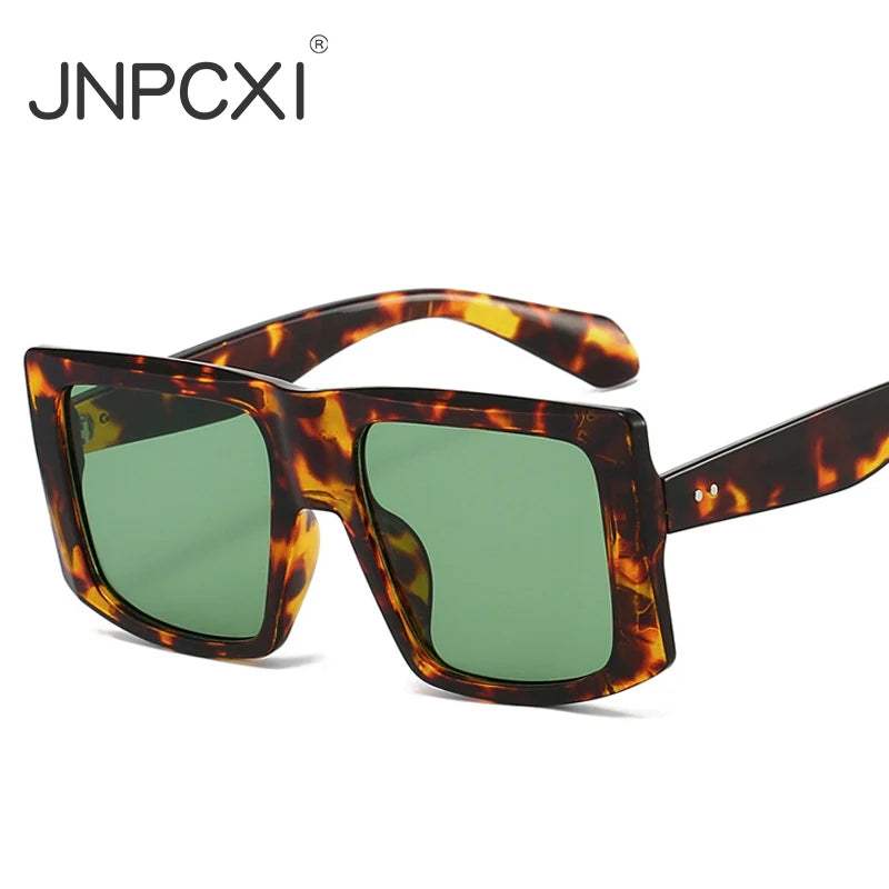 JNPCXI New Fashion Oversized Square Women Sunglasses Shades UV400 Retro Green Gradient Men Punk Sun Glasses