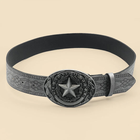Grey Street Punk Belt, Retro Printed Casual Belt, Classic Denim Decoration