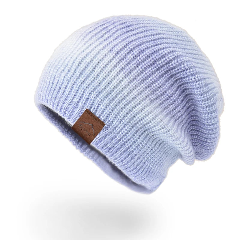 Xinbaoguan 60% acrylic 9858 autumn and winter new knitted hat trend gradient tie dye warm hat rainbow fashionable woolen hat