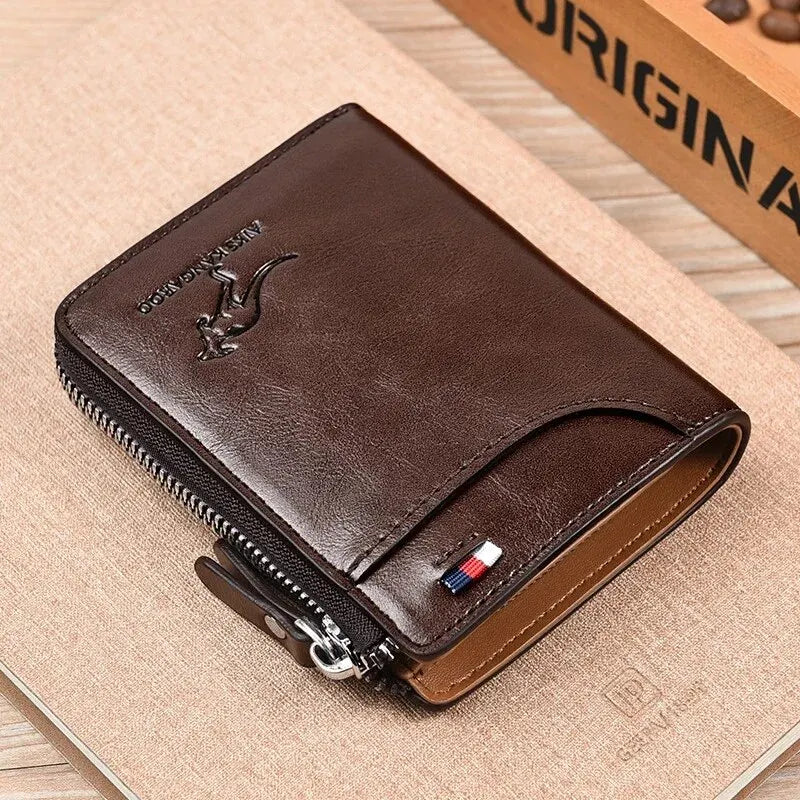 Mens Leather Wallet RFID Card Holder Business Zipper Purse Luxury Secure Wallet
