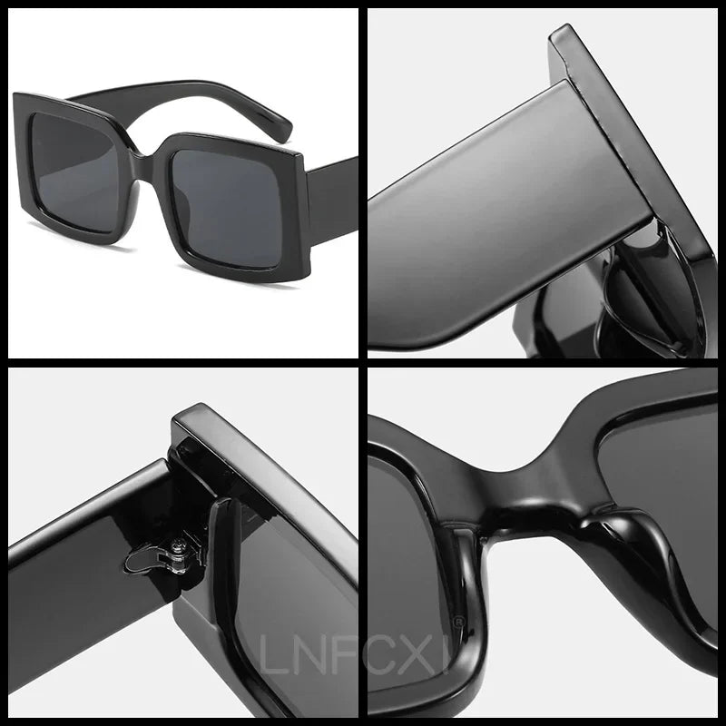 JNPCXI Beige Vintage Rectangle Women Sunglasses Ins Popular Fashion Blue Light Tea Eyewear Men Trending Sun Glasses Shades UV400