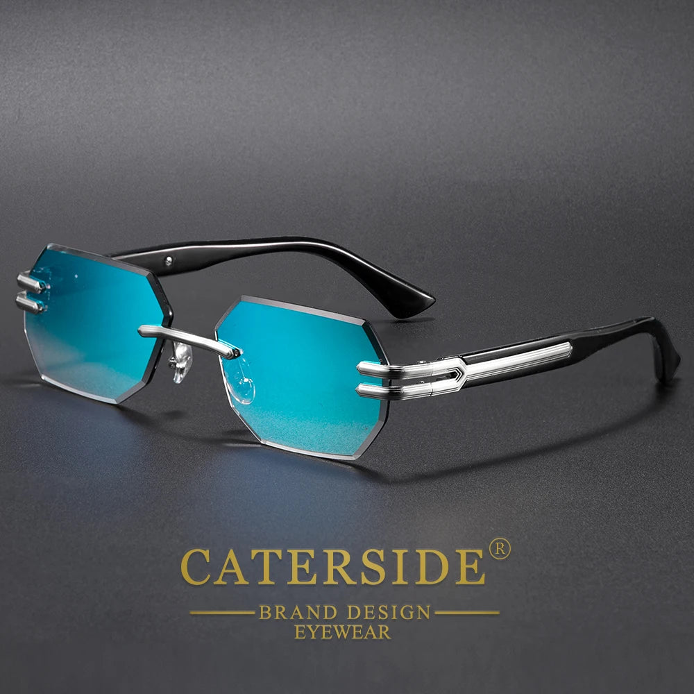CATERSIDE New Men's Frameless Sunglasses Fashion Polygonal Gradient Mirror Lenses Metal Frame Women's Party Outdoor Sun Glasses