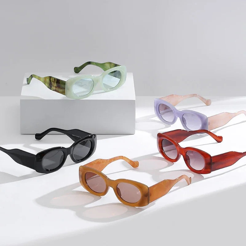 JNPCXI New Ins Popular Fashion Oval Women Jelly Color Sunglasses Retro Gradient Shades UV400 Men Wide Legs Sun Glasses