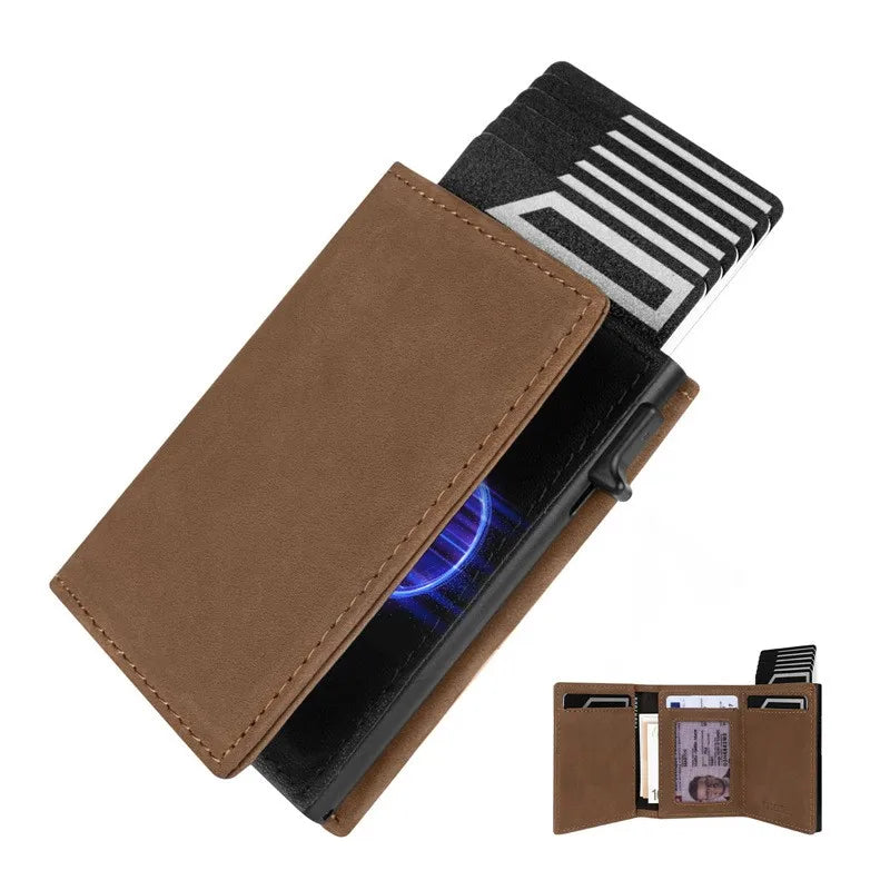 Men RFID Anti-Theft Three-Fold Wallet Ultra-Thin Zipper Coin Pocket Card Clip
