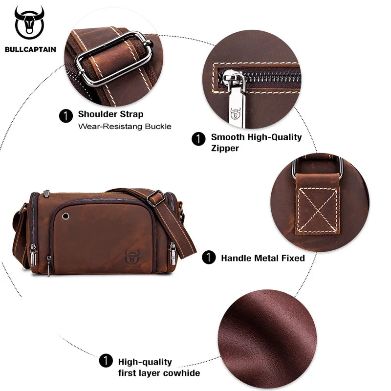 BULLCAPTAIN 2021 New Crazy Horse Leather Men's Shoulder Bag High Quality Men's Messenger Bags Male Bages Retro Bag's
