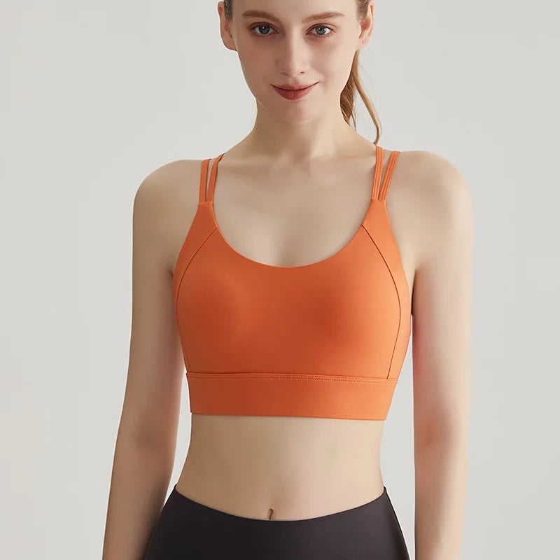 New Women's Sports Bra Padded Without Bones Cross Back Fitness Busty Underwear High Support Impact Running Gym Vest Yoga Bras