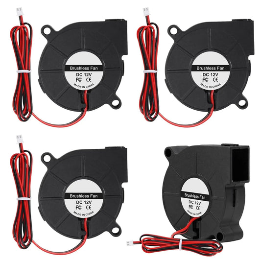 4pcs 50mm 5015 Blower Fan 12V Fans Blower Turbine Turbo Dual Ball Bearing, 1000mm/39in Cable Brushless Cooling 50mmx15mm 2PIN