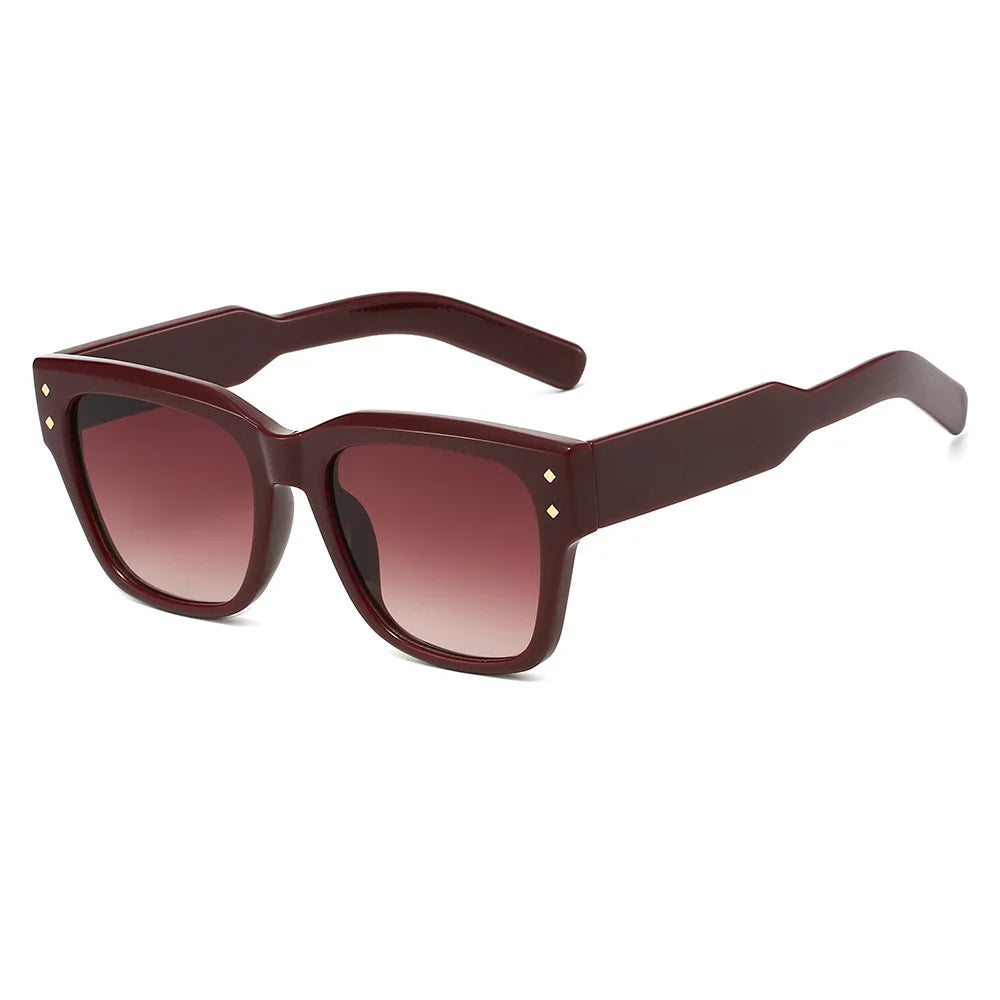JNPCXI Vintage Rivets Square Men Sunglasses Fashion Amber Gradient Shades UV400 Women Outdoor Sun Glasses