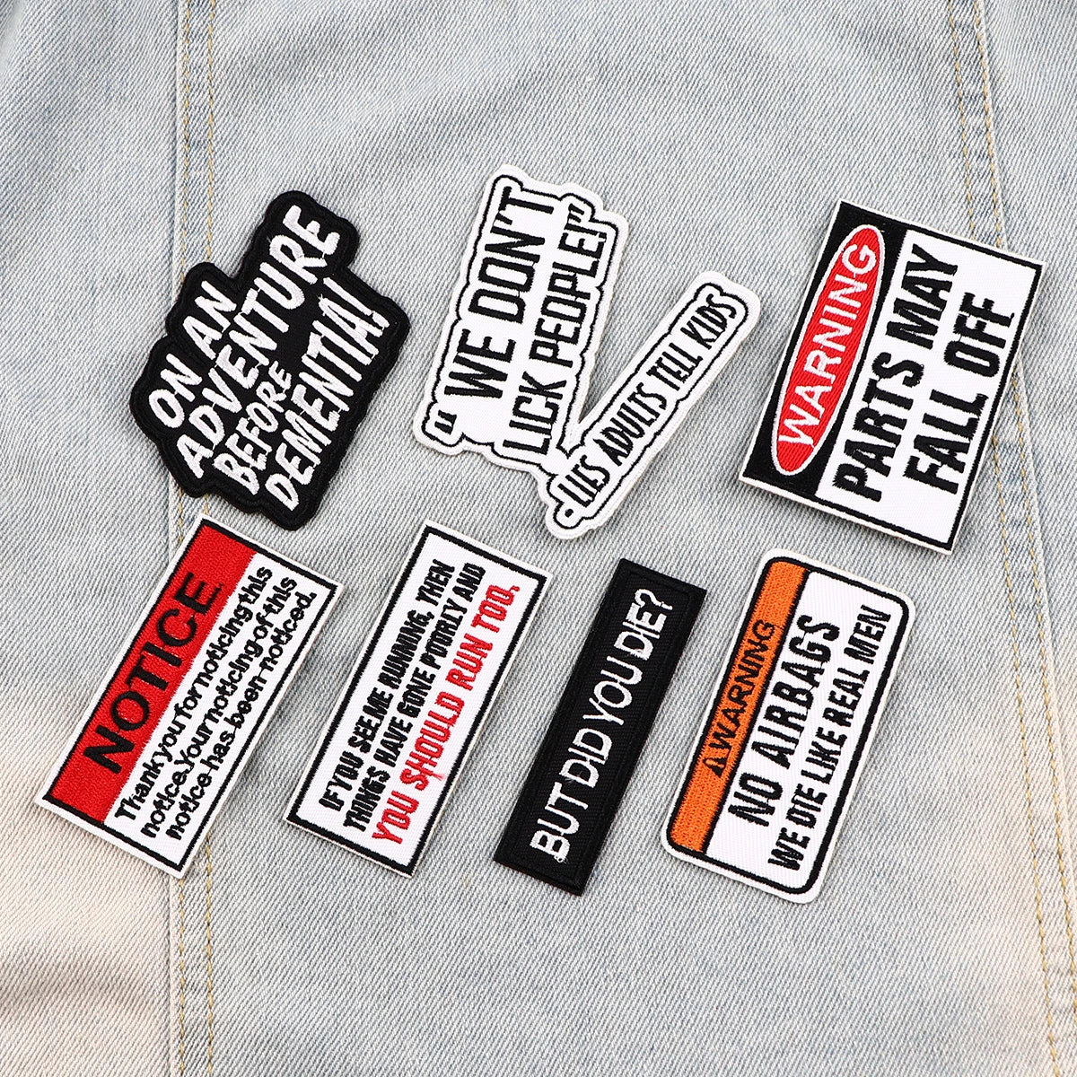 Warning Signs Patch NOTICE Iron On Patches For Clothing Stickers Quotes Embroidered Patches On Clothes DIY Clothes Stripesigns