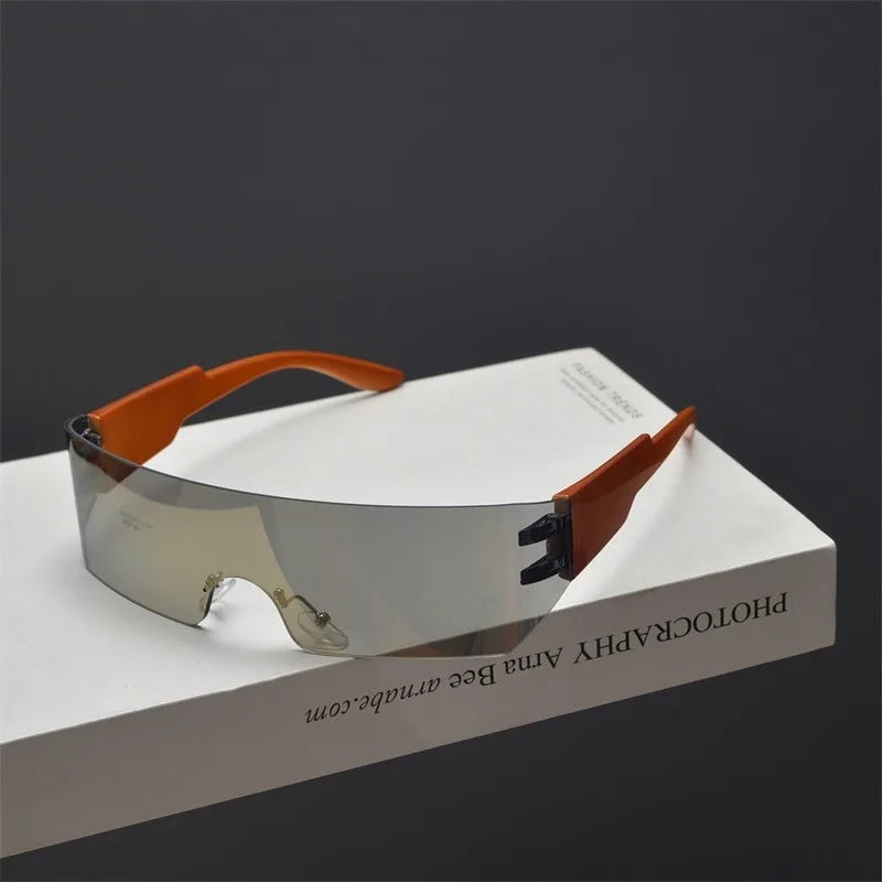 Cycling Rimless Y2K Sunglasses Men Women Trendy Gradient 2000'S Wrap Around Sun Glasses Punk One Piece Goggles Fashion Shades