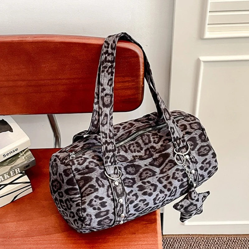 Fashionable Large Capaci oulder Bag Underarm Star Leopard Print Spicy Girl Y2K Single Shoulder Bag Soft Nylon Women's Handbag