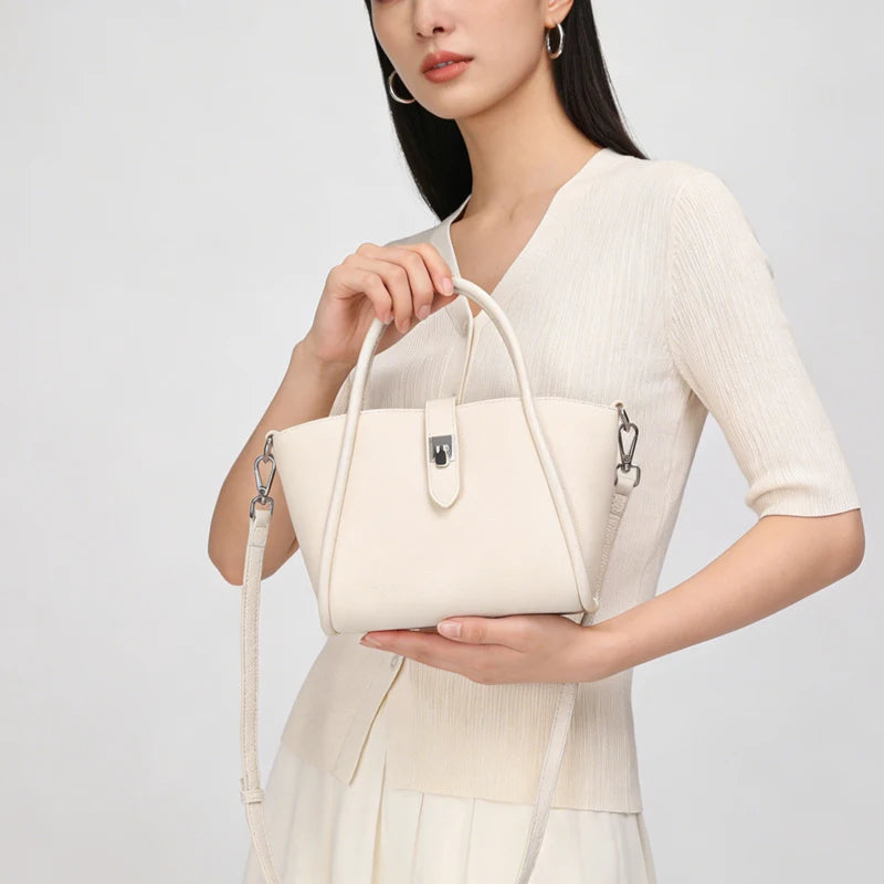 Genuine Leather Mini Tote Bag for Women Fashion Cowhide Shoulder Bag Patchwork Commute Handbag Luxury Designer Crossbody Bag