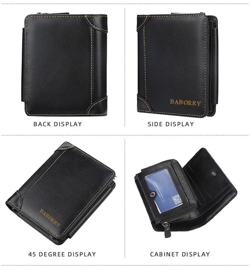 Luxury PU Leather Men's Wallet Zipper Short Vintage Card Holder Large Purse