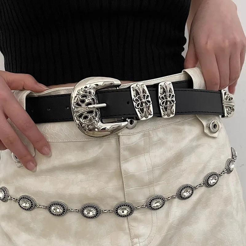 N-Style Retro Y2K Niche Belt Lady Fashionable With Pants Decoration Jeans Belt Width Belt Design Feeling Black