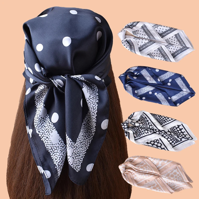 1pc Geometric Spiral Polka Dot Print Satin Square Scarf Women's Spring Fashion Hair Accessory Can Be Used as Belt Bag Decor Silk