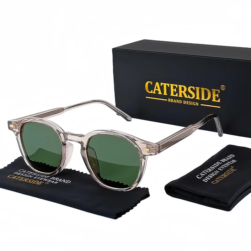 CATERSIDE Polarized Round Sunglasses Men TR Frame Core Insert Leg Sun Glasses Women Set Retro Driving Fishing Punk Eyewear UV400