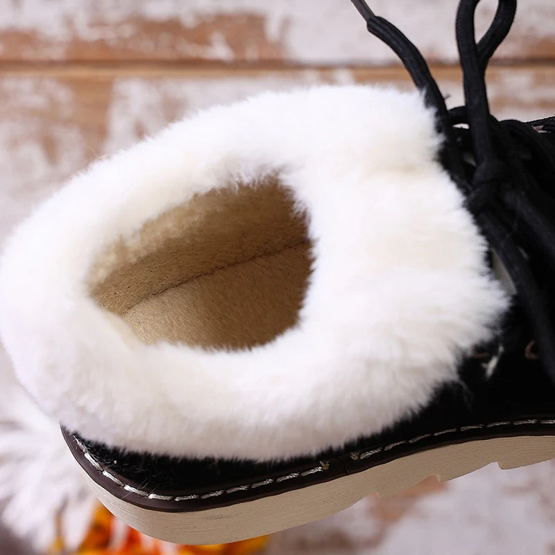 Faux Fur Non Slip Sole Snow Boots Women Autumn Winter Suede Lace Up Plush Sneakers Woman Warm Thick Sole Cotton Padded Shoes 43