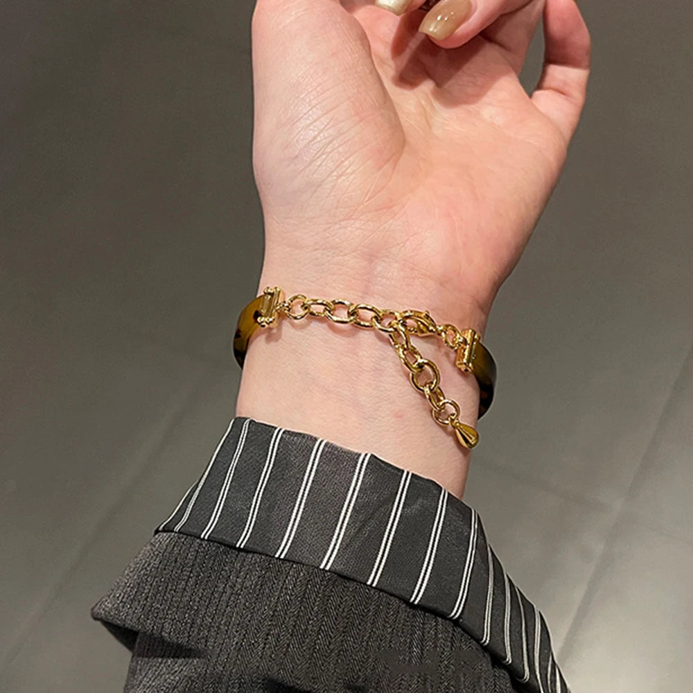 Bee Sister Women's Wristwatch Elegant Tortoiseshell Amber Fashion Vintage Golden Bracelet Chain Quartz Watch Women Gift