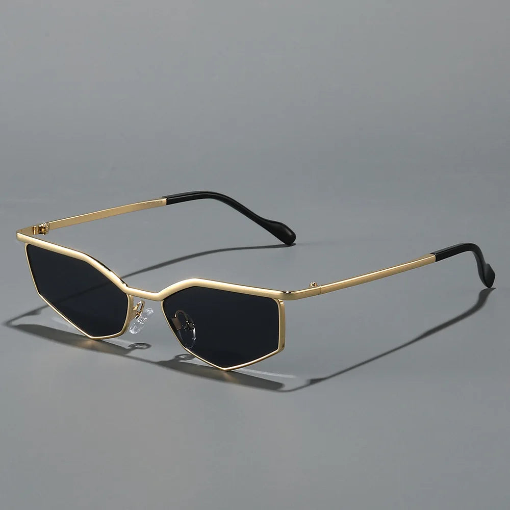 JNPCXI New Cat Eye Polygon Metal Sunglasses Women Shades UV400 Fashion Gradient Men Sun Glasses