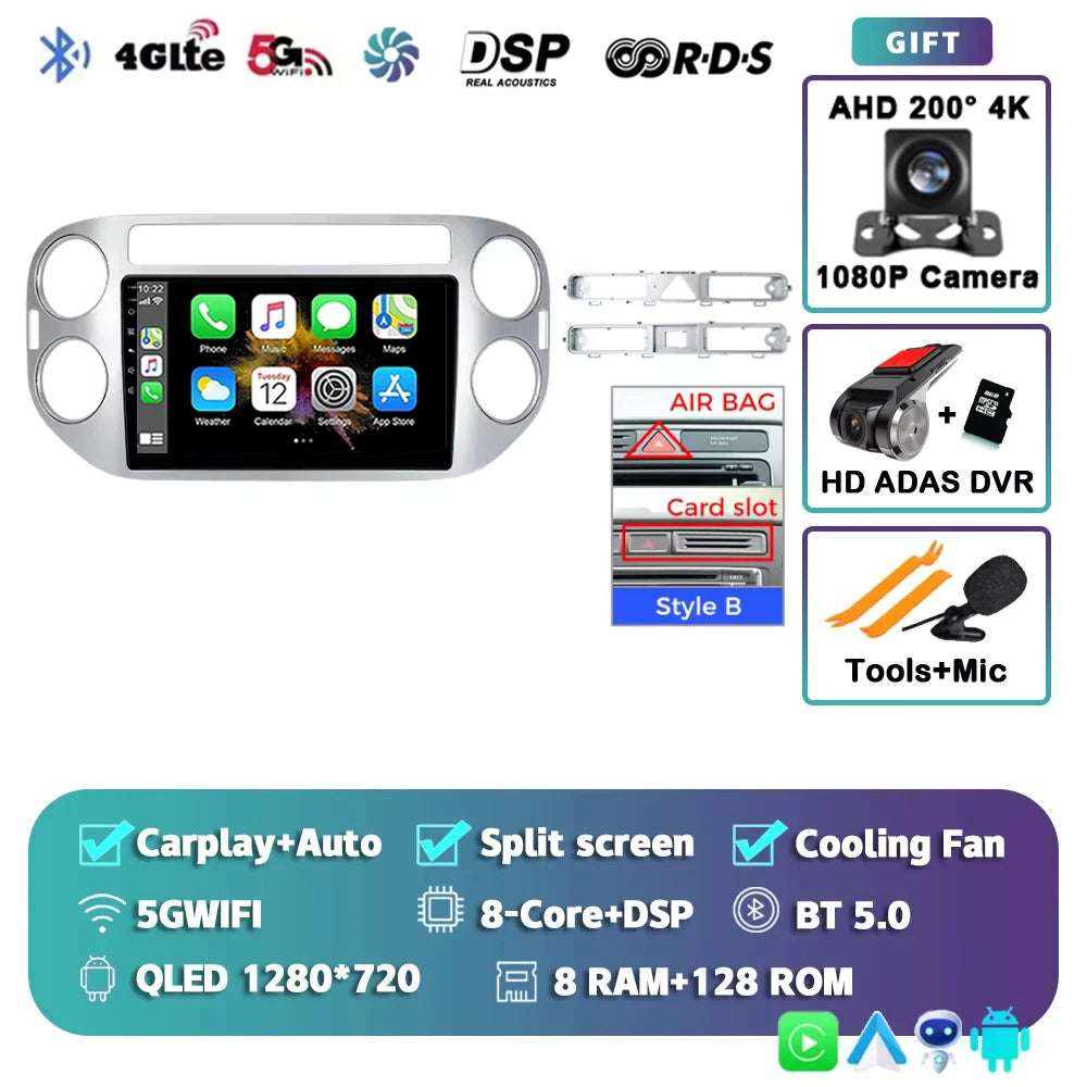 For Volkswagen VW Tiguan 2006 2010 2016 2K 12+256 QLED Android 15 CarPlay Car Radio Multimedia Video Player GPS stereo Head Unit
