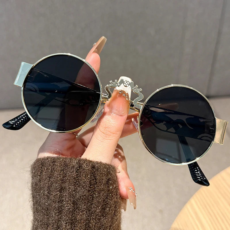 1 Piece of Punk Style Metal Retro Round Frame Hollowed Out Design Glasses