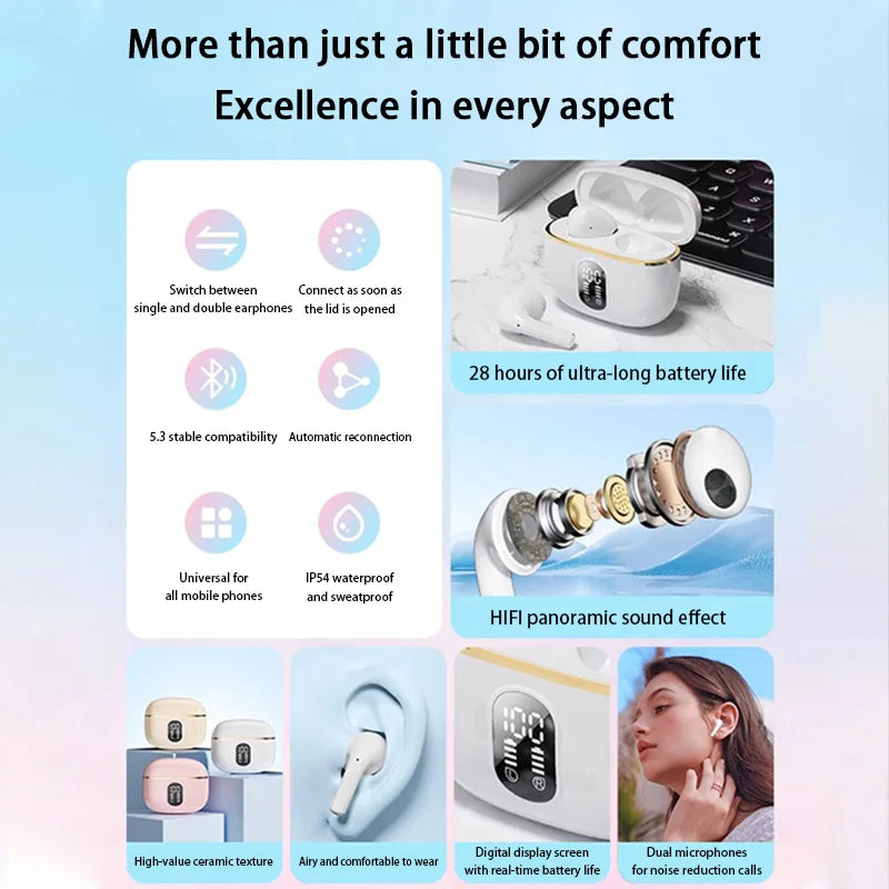 BMAD True Wireless Earphone Bluetooth 5.3 HiFi Stereo Headphones Battery Life Lasting Power Display For Iphone Samsung Huawei