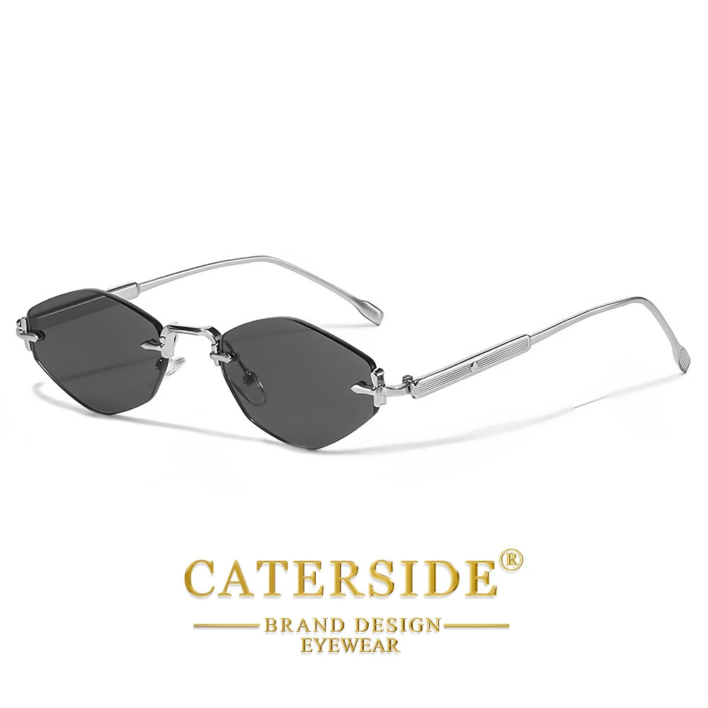 CATERSIDE Punk Men's Small Sunglasses High-Quality Polygon Metal Frame Y2K Sun Glasses Women's Party Outdoor Small Glasses UV400