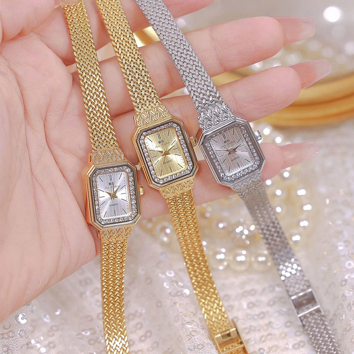 Luxury Fashion Watches For Womens Gold Classic Square Rhinestone Ladies Watch Quartz Waterproof Wristwatches Women Dress Clock
