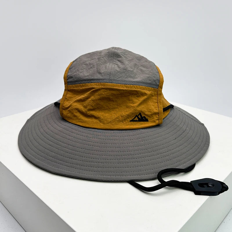 New Unisex Quick Drying Retro Bucket Hats Color Block Sunshade Outdoor Breathable Drawstring Casual Alpine Cap Versatile Fashion