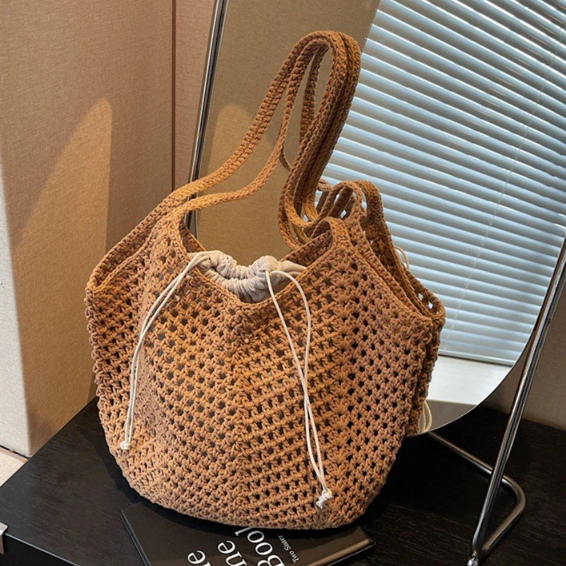 2026 Latest Summer Beach Straw Woven Tote Bag For Women 2-IN-1 Hollow-out Lightweight Large Capacity Shopper Shoulder Bag Female