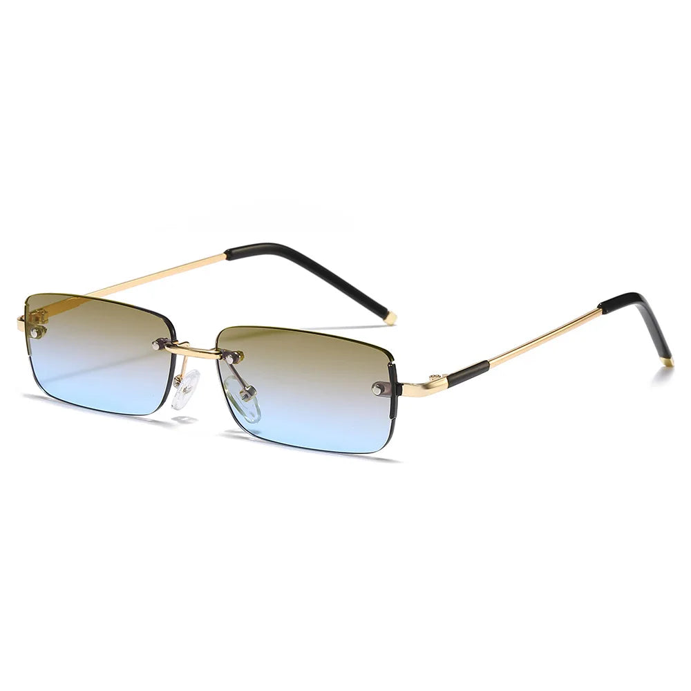 JNPCXI Fashion Rectangle Women Sunglasses Vintage Rimless Clear Ocean Gradient Lens Men UV400 Trending Sun Glasses