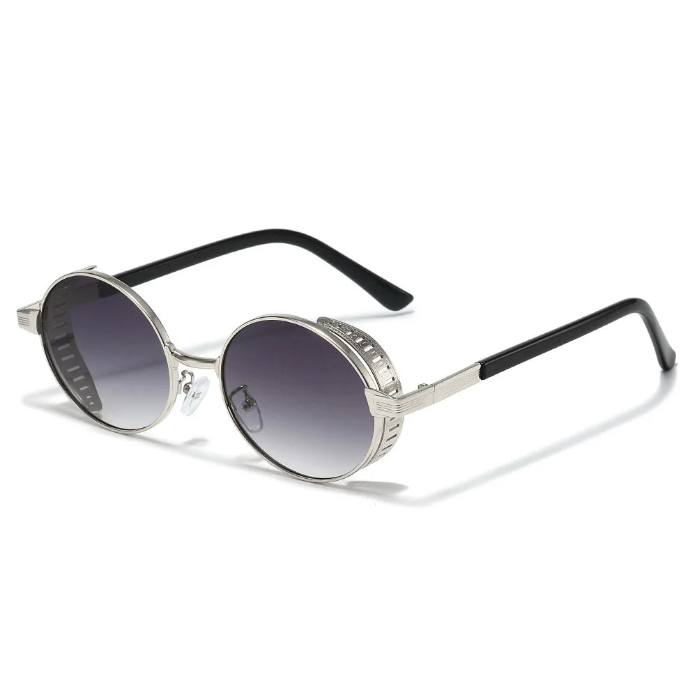 JNPCXI New Small Punk Metal Oval Sunglasses Women Fashion Gradient Shades UV400 Men Trending Punk Clear Lens Frame