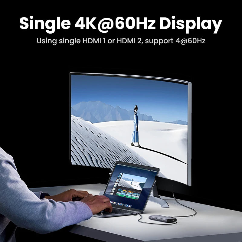 Triple Display USB C HUB 10Gbps 4K HDMI Adapter 8-in-1 Splitter with HDMI DP