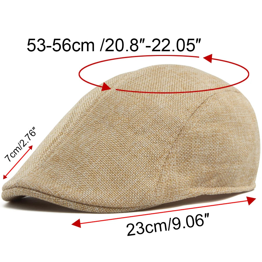 Men's Linen Flat Cap Spring Summer Vintage Visor Beret Breathable Ivy Newsboy Hat Women Fashion Cap Suitable For Small Slim Face
